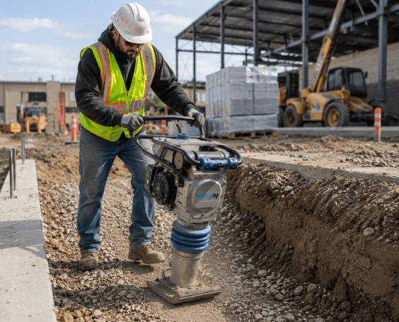 Weber MT rammer tamper compacting soil during a utility installation project