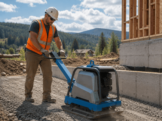 Weber MT vibratory rammer compacting soil in a trench installation project